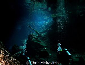 The last bit of light as divers enter the Cenote..... by Chris Miskavitch 